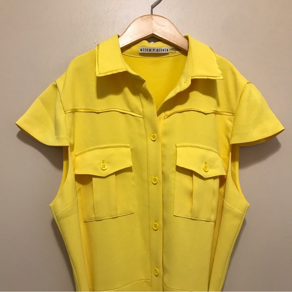 Alice + Olivia Yellow Yoko Short-sleeve Pleated Shirt Dress - Picture 11 of 15